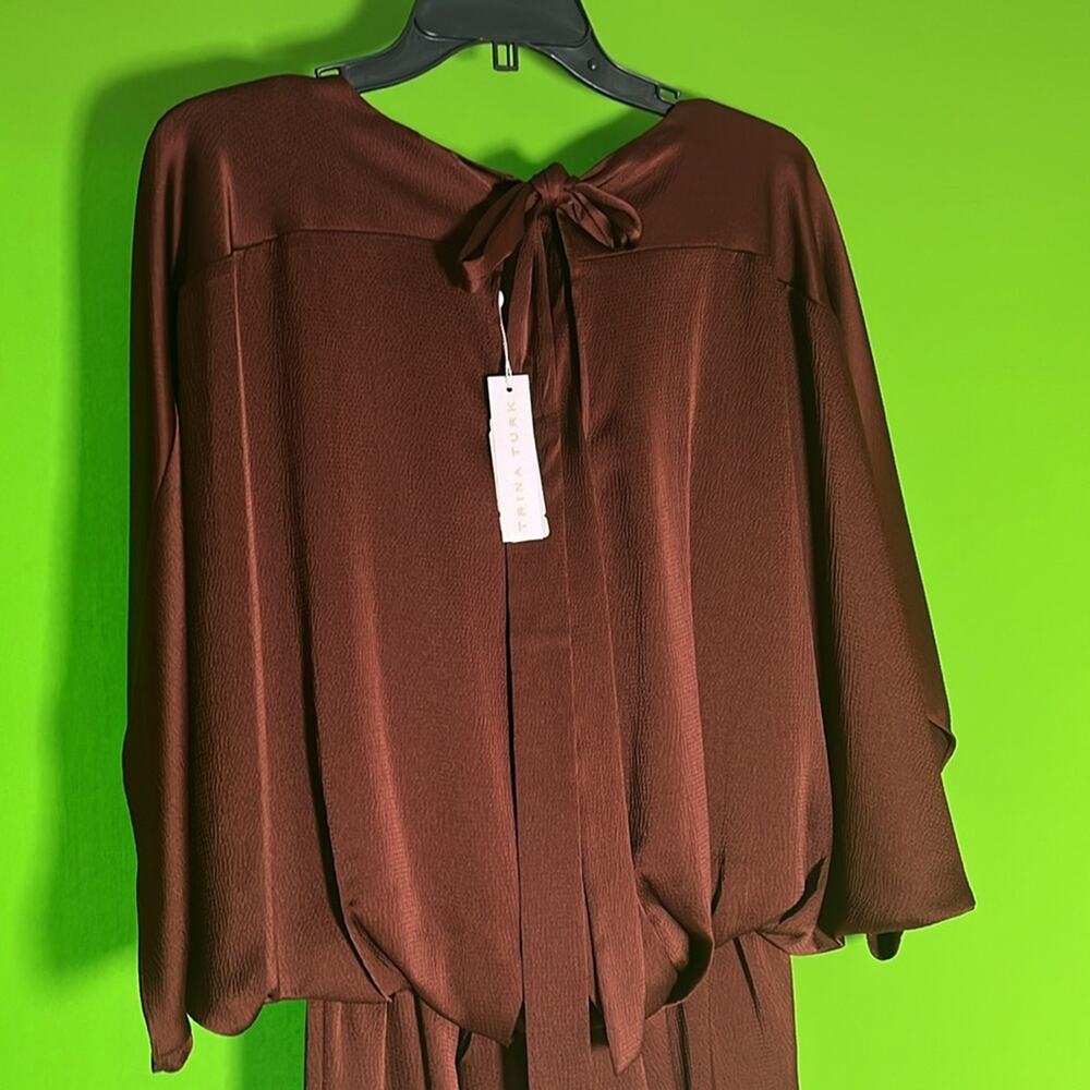 Trina Turk $258 Manhattan Satin Dress in Mahagony Brown Size L - Picture 5 of 6